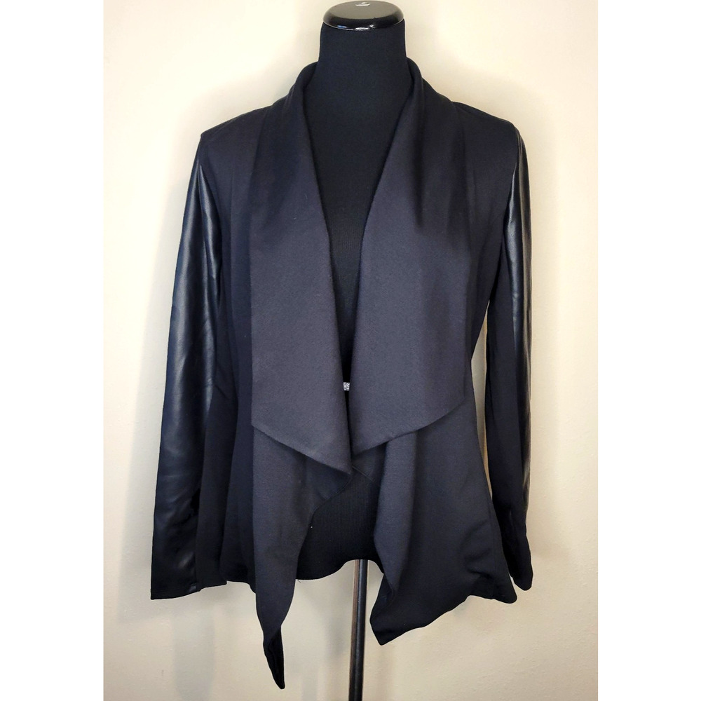 Sofia Vergara Sofia Jeans Women’s Black Jacket M Faux Leather Sleeves Open Front